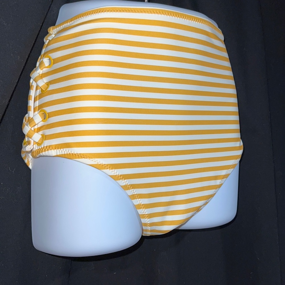 GAP yellow/white nautical striped high waist bottom w/X-peak-a-boo sides-NWT